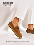 Men Tan Elegant Moc Toe Casual Horsebit Buckle Driving Loafers|Cushioned Comfort Moccasin Shoe with Traction Sole Grip|Slip On Shoes for Semi-Formal Outfits