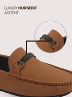 Men Tan Elegant Moc Toe Casual Horsebit Buckle Driving Loafers|Cushioned Comfort Moccasin Shoe with Traction Sole Grip|Slip On Shoes for Semi-Formal Outfits