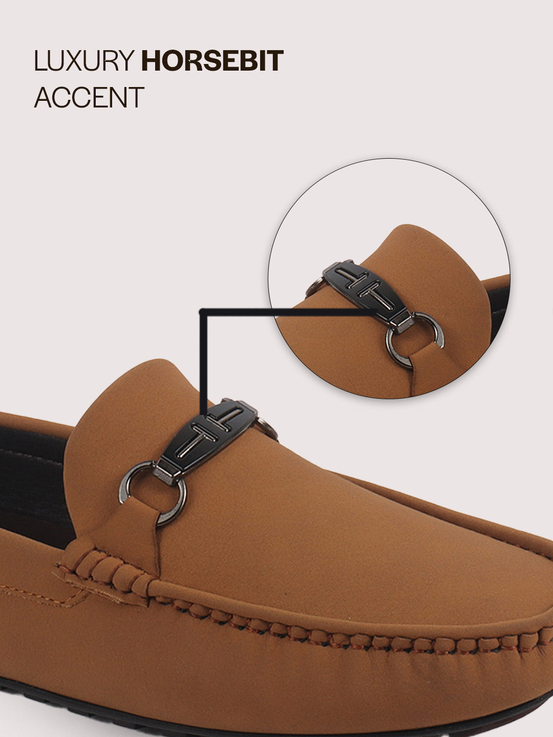 Men Tan Elegant Moc Toe Casual Horsebit Buckle Driving Loafers|Cushioned Comfort Moccasin Shoe with Traction Sole Grip|Slip On Shoes for Semi-Formal Outfits