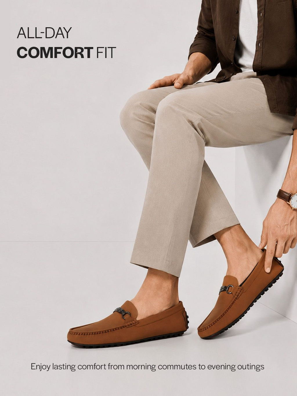 Men Tan Elegant Moc Toe Casual Horsebit Buckle Driving Loafers|Cushioned Comfort Moccasin Shoe with Traction Sole Grip|Slip On Shoes for Semi-Formal Outfits