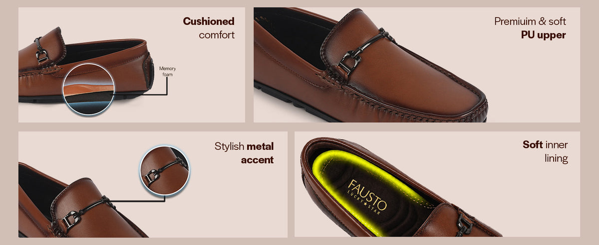 Men Tan Elegant Moc Toe Casual Horsebit Buckle Driving Loafers | Moccasin Shoe with Traction Sole Grip | Cushioned Comfort Slip On Shoes for Semi-Formal Outfits