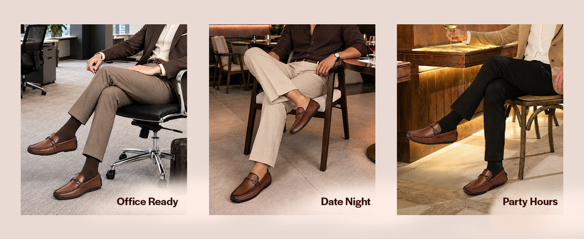 Men Tan Elegant Moc Toe Casual Horsebit Buckle Driving Loafers | Moccasin Shoe with Traction Sole Grip | Cushioned Comfort Slip On Shoes for Semi-Formal Outfits