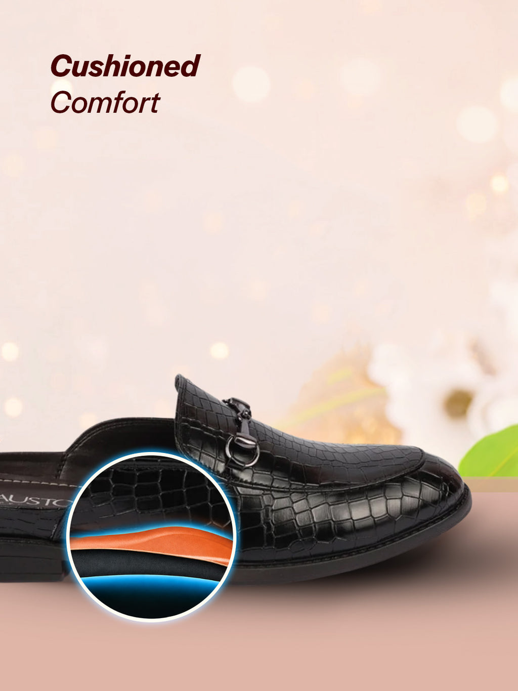 Men Black Embossed Leopard Print Design with Horsebit Buckle Ethnic Party Back Open Slip On Mules Shoes