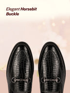 Men Black Embossed Leopard Print Design with Horsebit Buckle Ethnic Party Back Open Slip On Mules Shoes