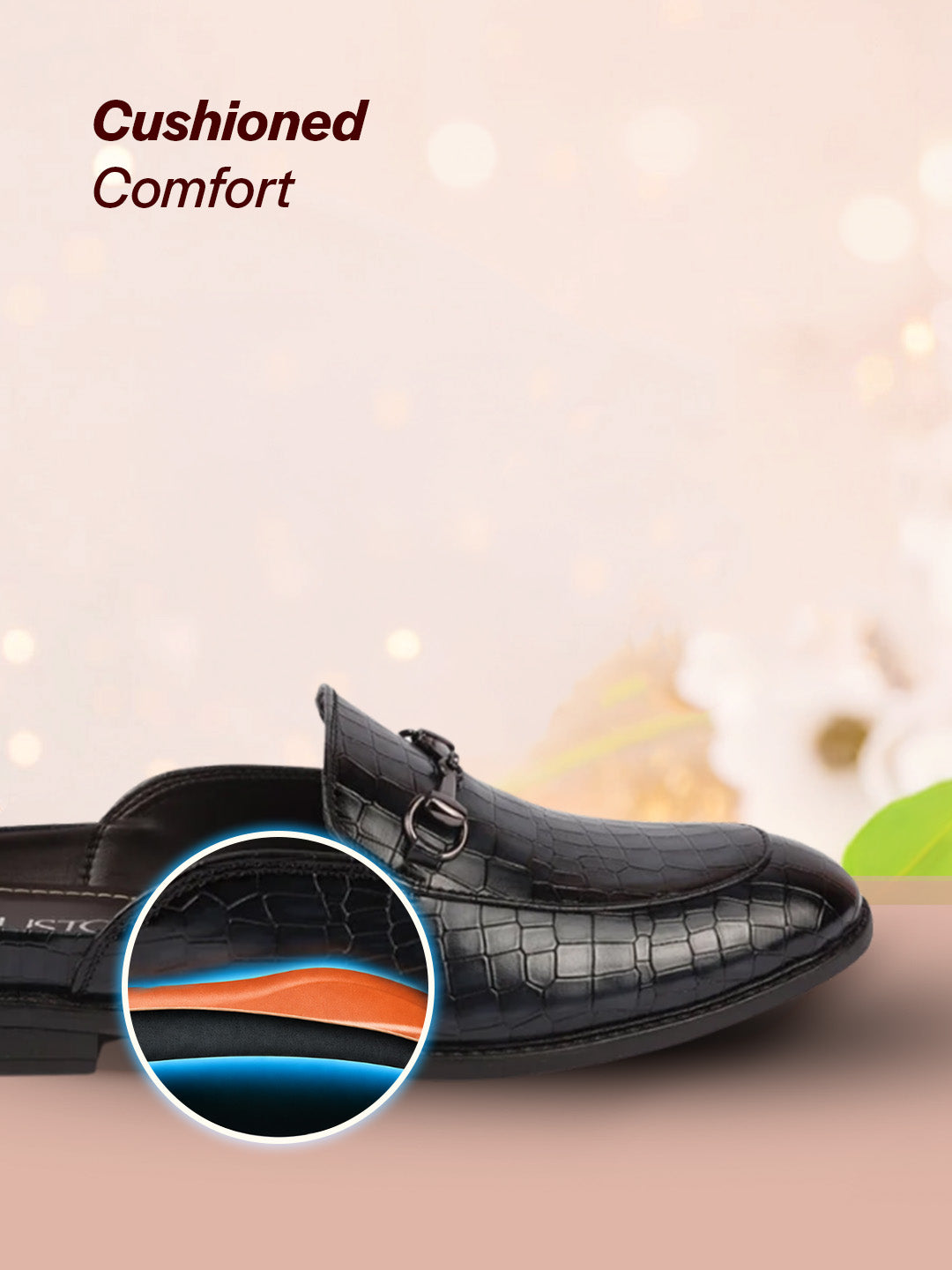 Men Blue Embossed Leopard Print Design with Horsebit Buckle Ethnic Party Back Open Slip On Mules Shoes
