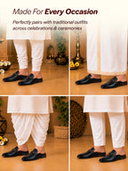 Men Blue Embossed Leopard Print Design with Horsebit Buckle Ethnic Party Back Open Slip On Mules Shoes