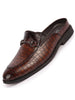 Men Brown Embossed Leopard Print Design with Horsebit Buckle Ethnic Party Back Open Slip On Mules Shoes