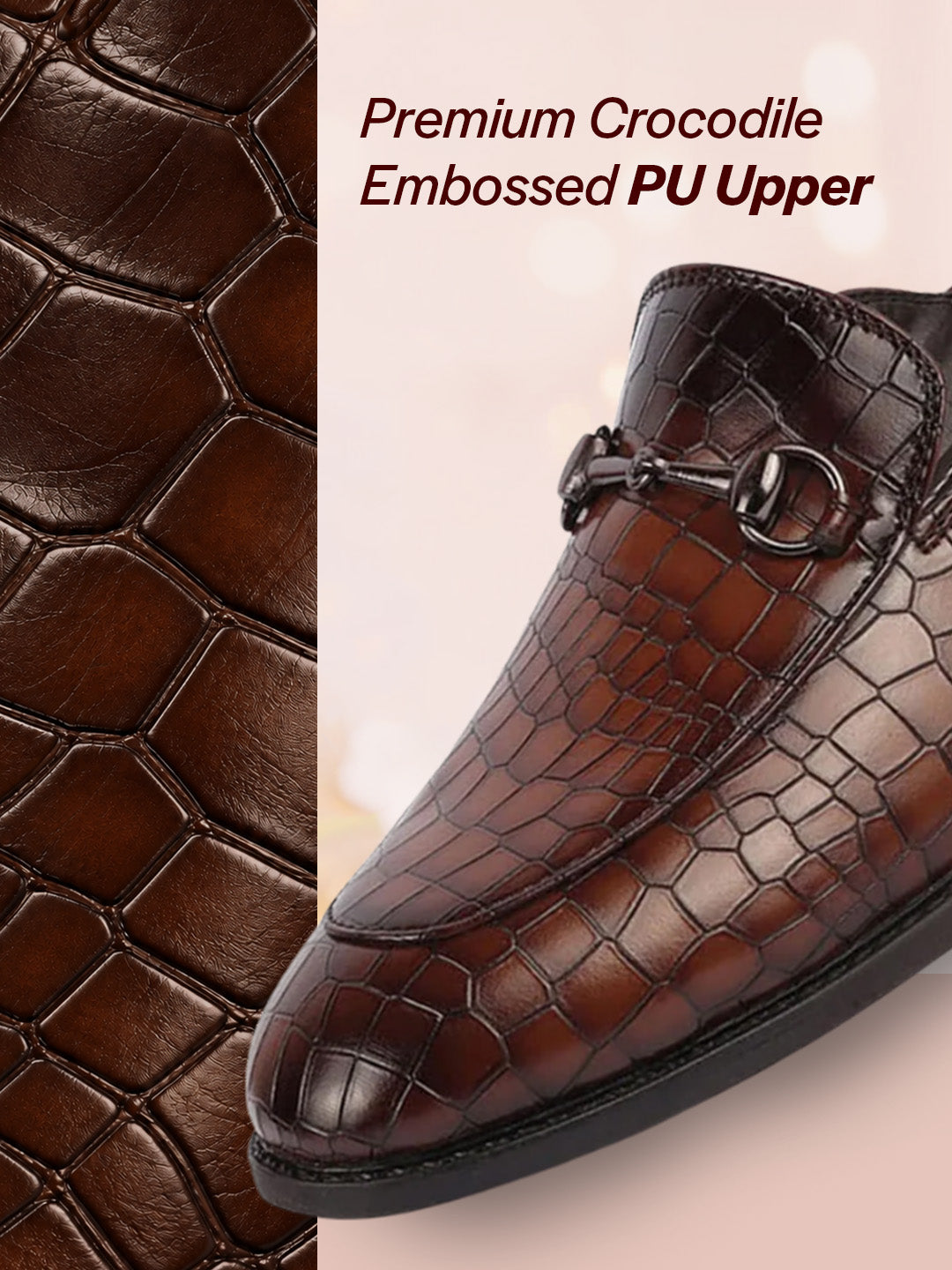 Men Brown Embossed Leopard Print Design with Horsebit Buckle Ethnic Party Back Open Slip On Mules Shoes