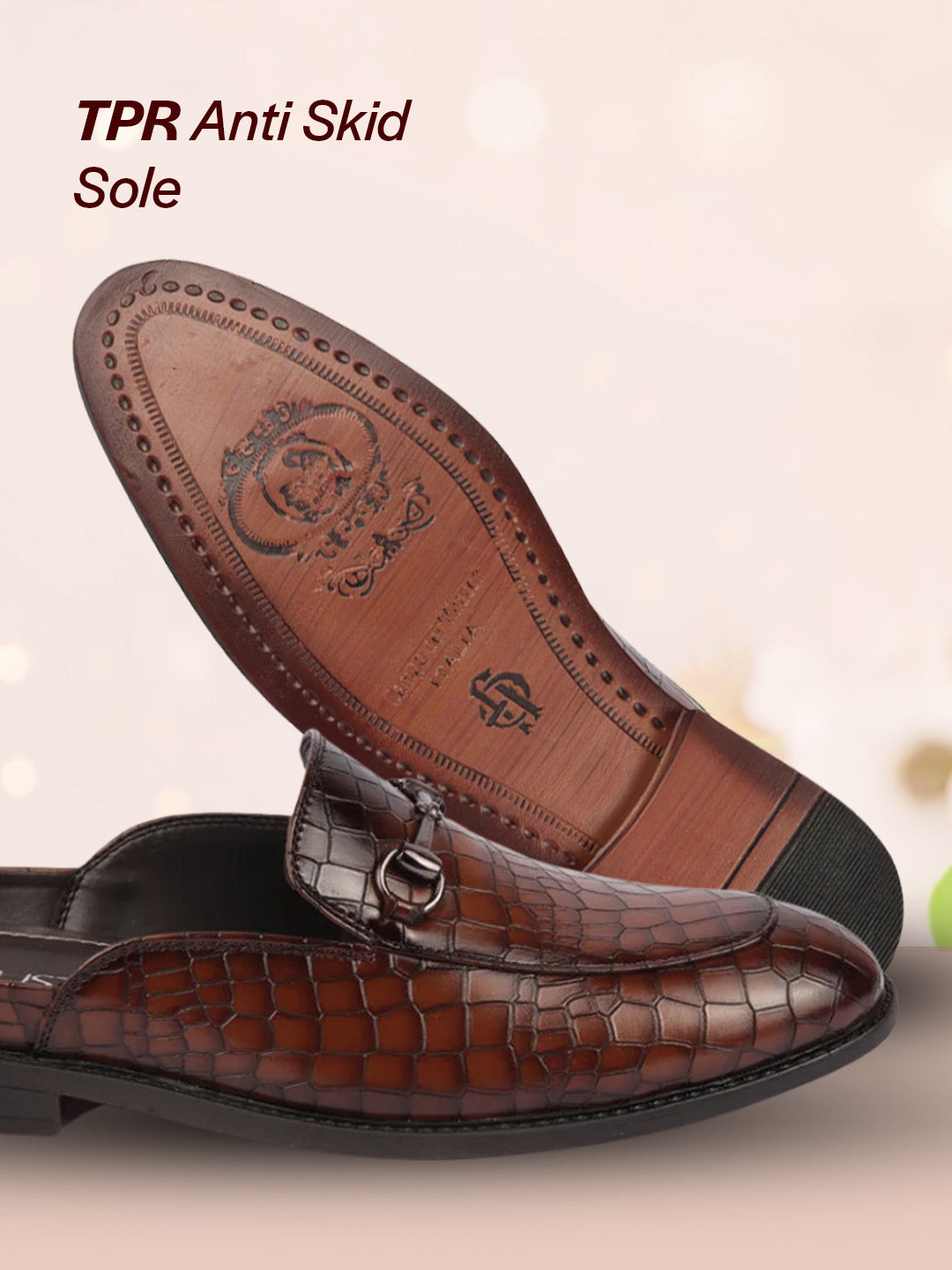 Men Brown Embossed Leopard Print Design with Horsebit Buckle Ethnic Party Back Open Slip On Mules Shoes
