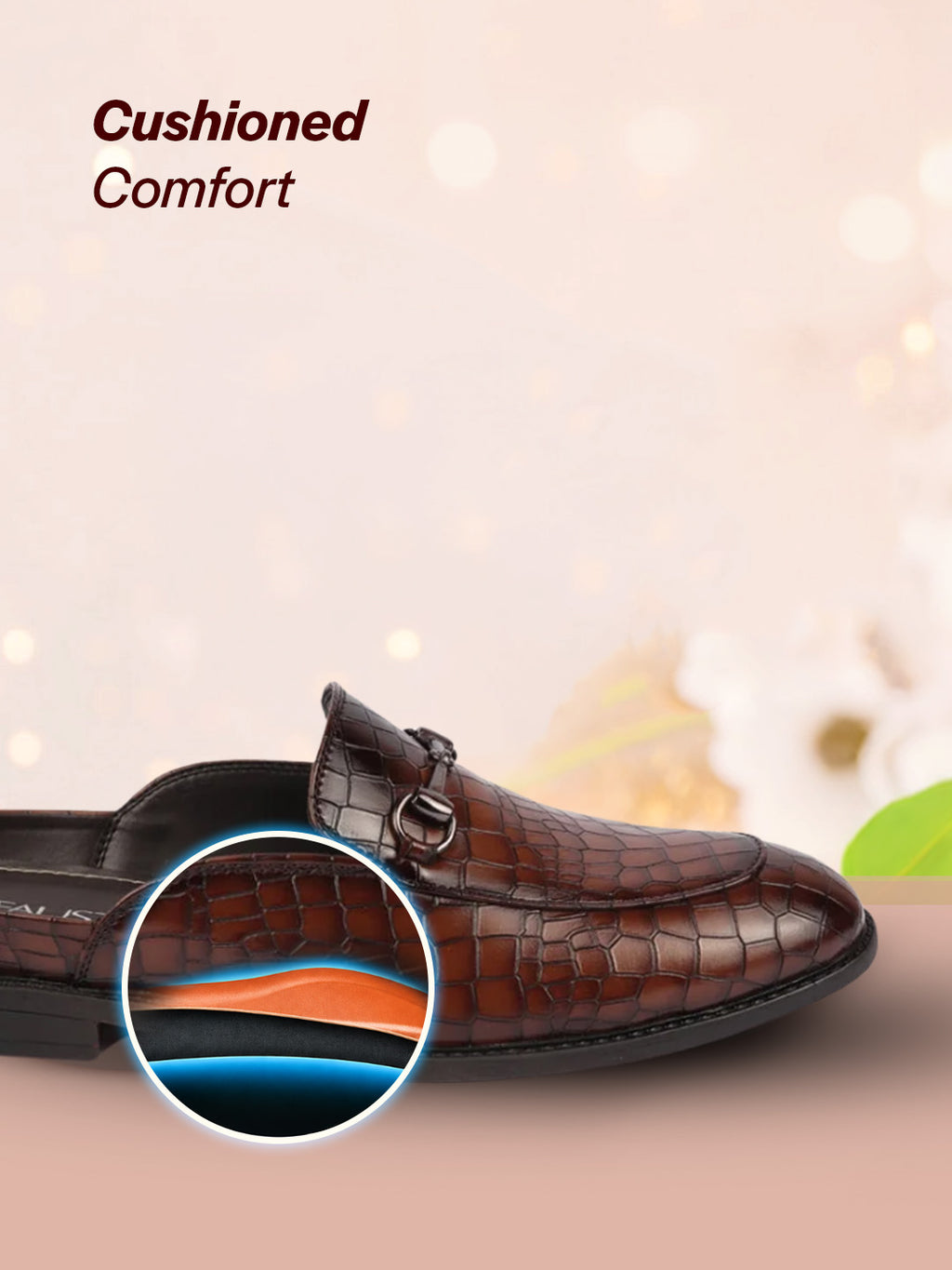 Men Brown Embossed Leopard Print Design with Horsebit Buckle Ethnic Party Back Open Slip On Mules Shoes
