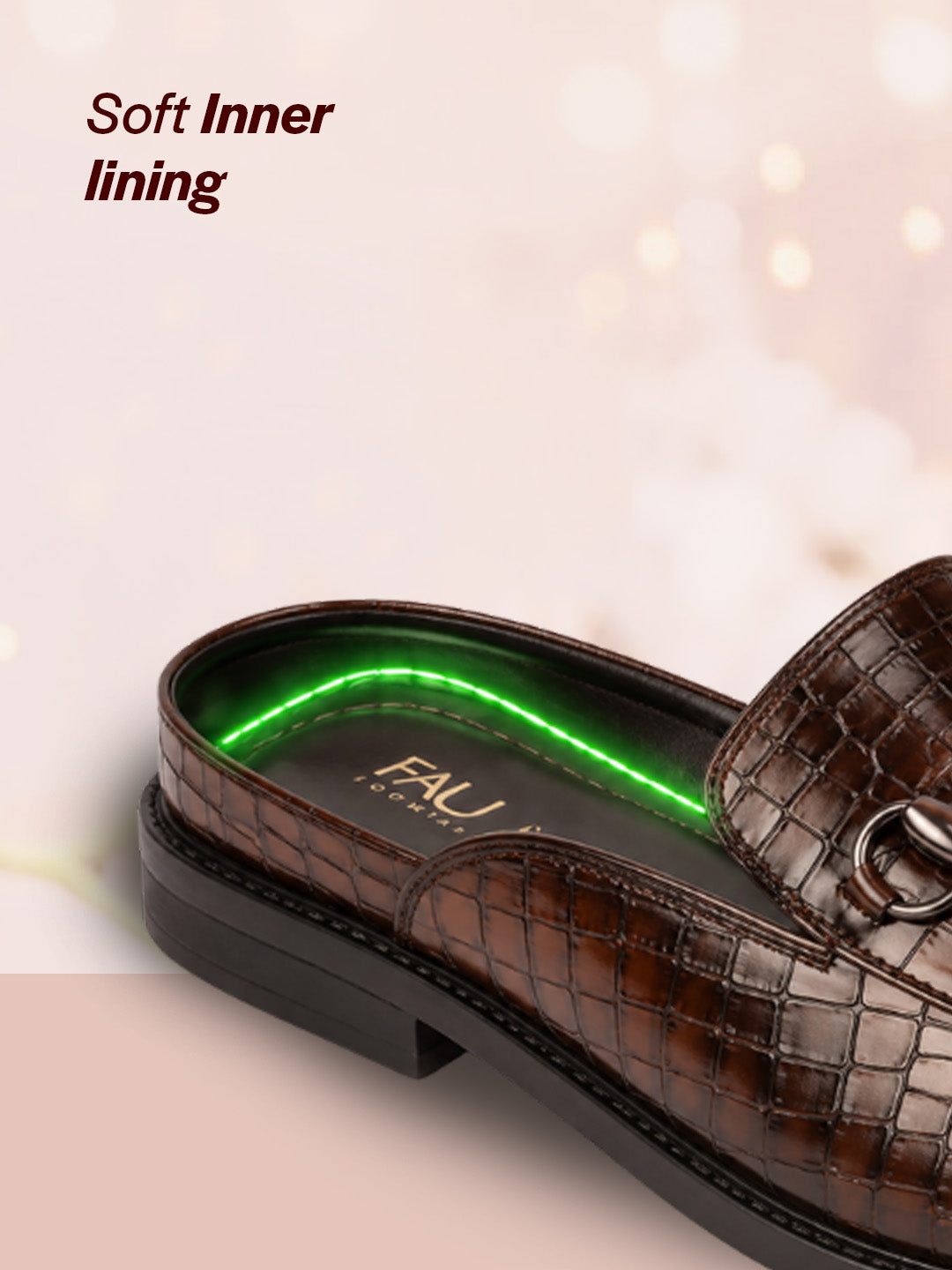 Men Brown Embossed Leopard Print Design with Horsebit Buckle Ethnic Party Back Open Slip On Mules Shoes