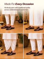 Men Brown Embossed Leopard Print Design with Horsebit Buckle Ethnic Party Back Open Slip On Mules Shoes