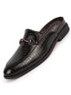 Men Coffee Embossed Leopard Print Design with Horsebit Buckle Ethnic Party Back Open Slip On Mules Shoes