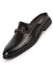 Men Coffee Embossed Leopard Print Design with Horsebit Buckle Ethnic Party Back Open Slip On Mules Shoes
