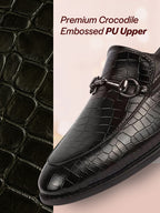 Men Coffee Embossed Leopard Print Design with Horsebit Buckle Ethnic Party Back Open Slip On Mules Shoes
