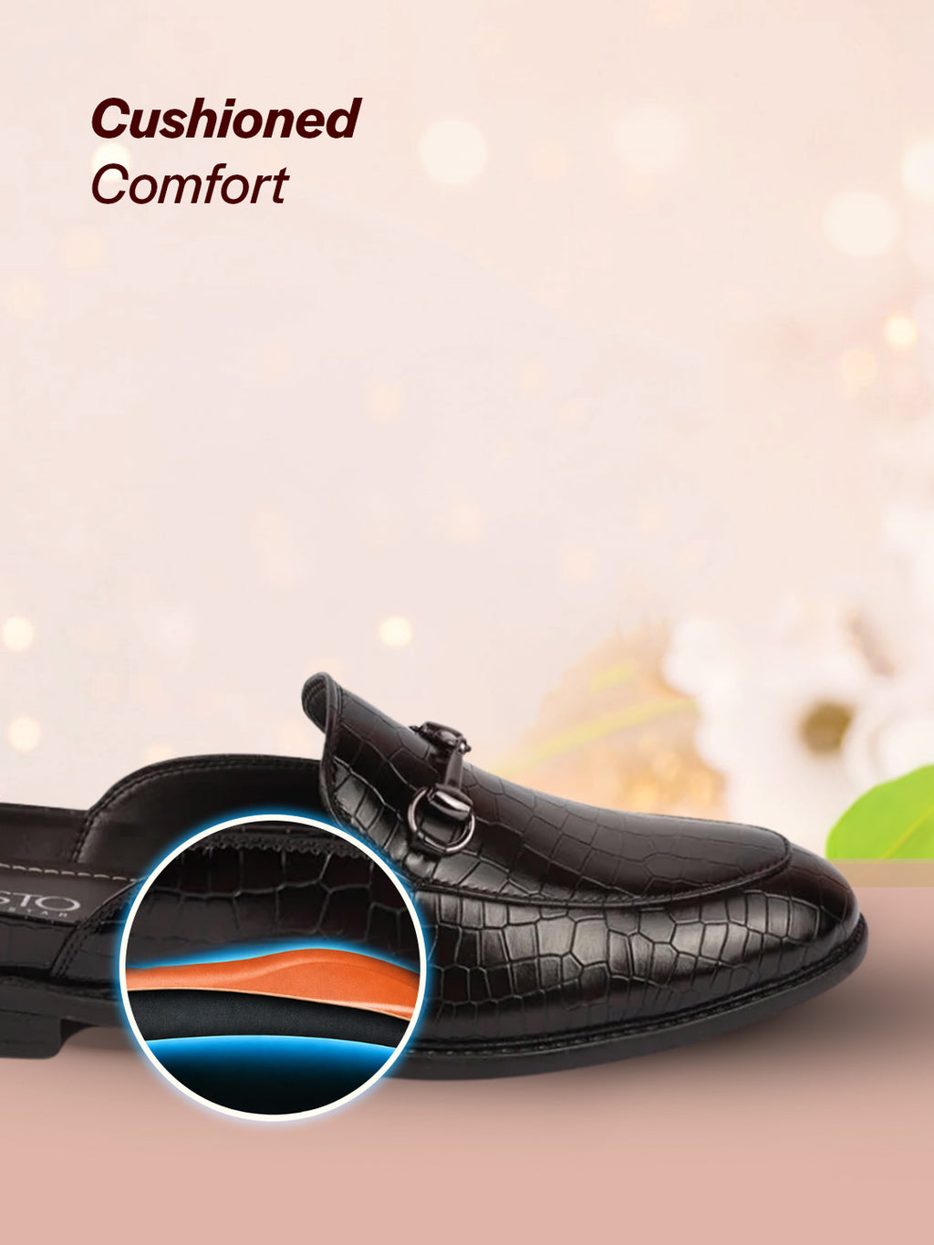 Men Coffee Embossed Leopard Print Design with Horsebit Buckle Ethnic Party Back Open Slip On Mules Shoes