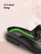 Men Coffee Embossed Leopard Print Design with Horsebit Buckle Ethnic Party Back Open Slip On Mules Shoes