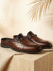 Men Tan Embossed Leopard Print Design with Horsebit Buckle Ethnic Party Back Open Slip On Mules Shoes