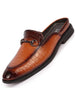 Men Tan Embossed Leopard Print Design with Horsebit Buckle Ethnic Party Back Open Slip On Mules Shoes