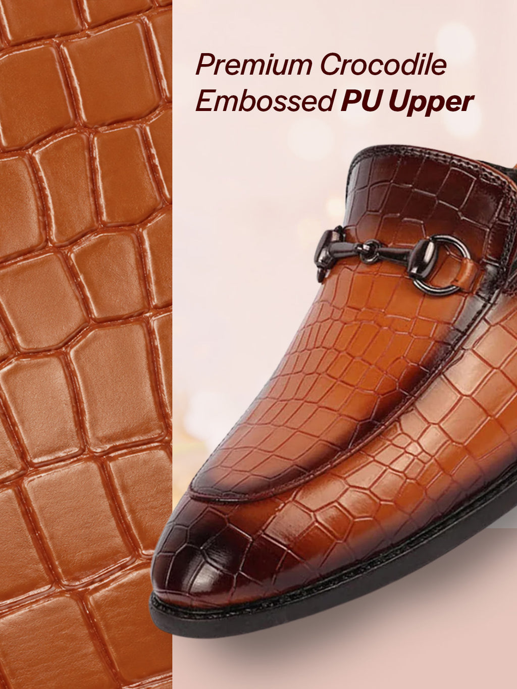 Men Tan Embossed Leopard Print Design with Horsebit Buckle Ethnic Party Back Open Slip On Mules Shoes