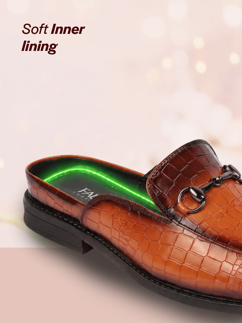 Men Tan Embossed Leopard Print Design with Horsebit Buckle Ethnic Party Back Open Slip On Mules Shoes