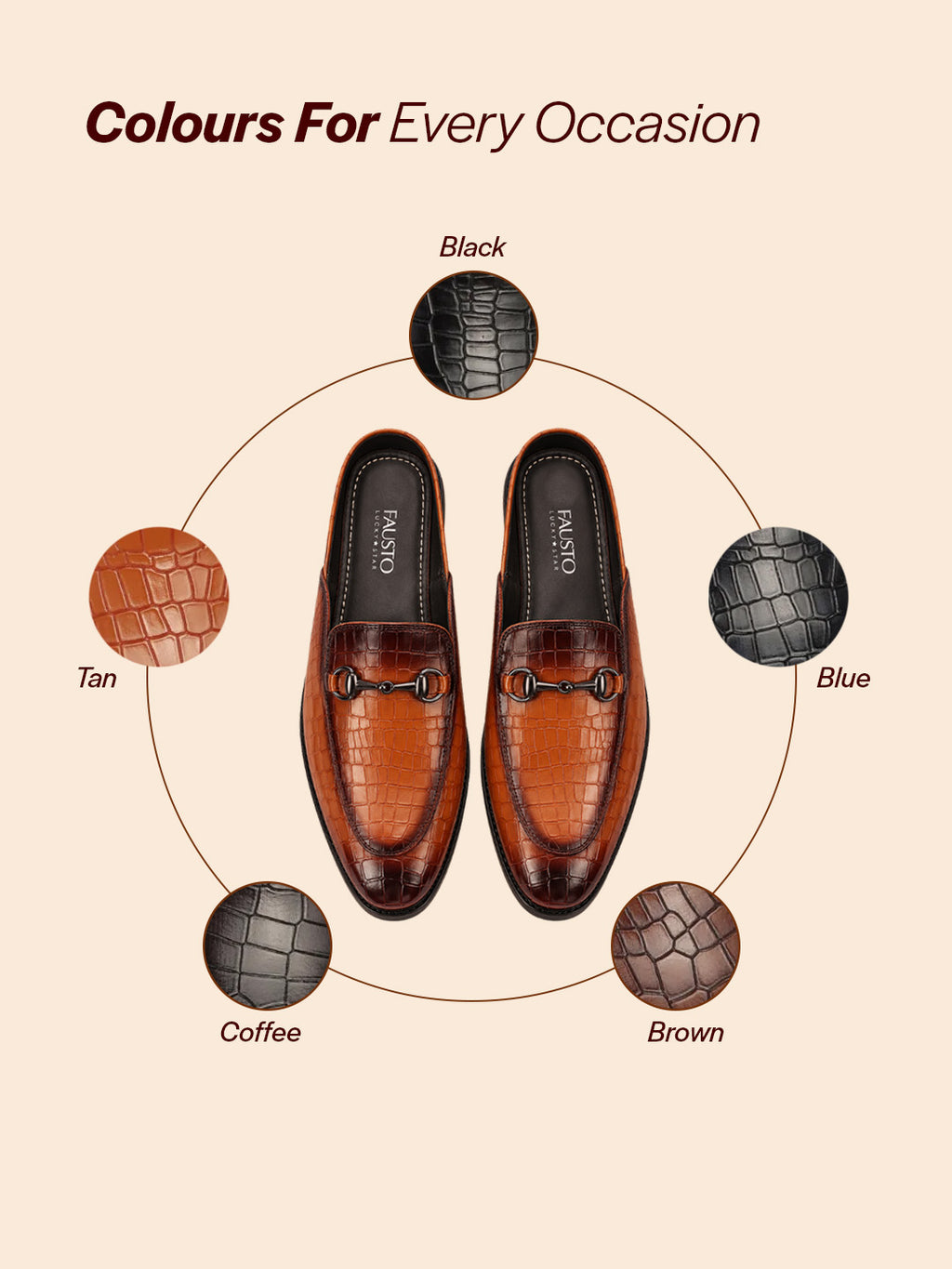 Men Tan Embossed Leopard Print Design with Horsebit Buckle Ethnic Party Back Open Slip On Mules Shoes