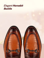 Men Tan Embossed Leopard Print Design with Horsebit Buckle Ethnic Party Back Open Slip On Mules Shoes