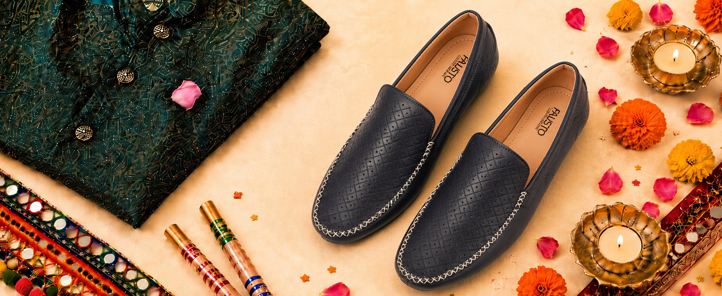 Men Brown Stitched Block Design Pattern Ethnic Back Open Slip On Loafer Shoes