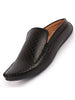 Men Black Stitched Block Design Pattern Back Open Slip On Loafer Shoes