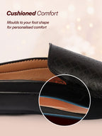 Shop Men Black Stitched Block Design Pattern Back Open Slip On Loafer Shoes Online.