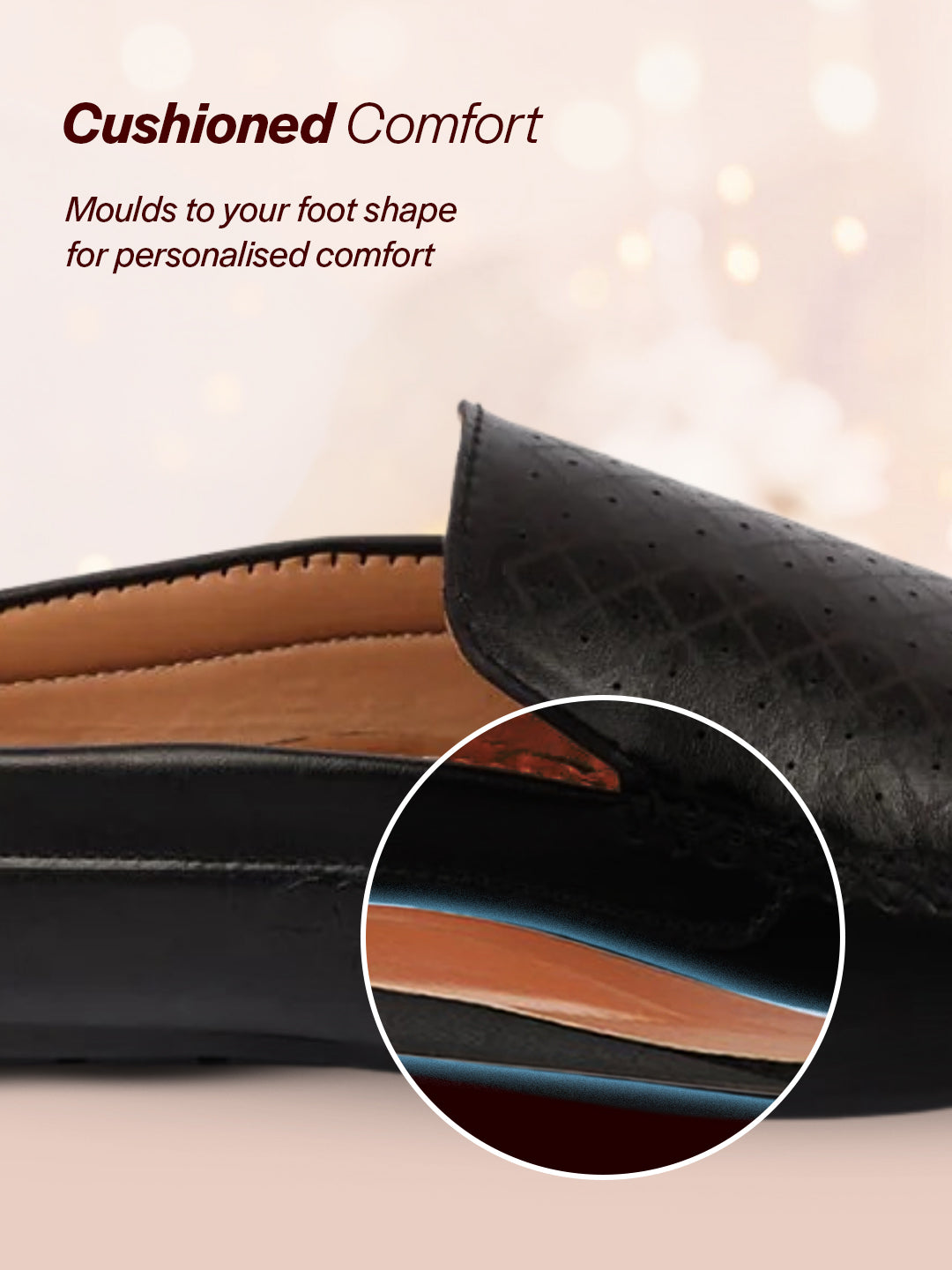 Shop Men Black Stitched Block Design Pattern Back Open Slip On Loafer Shoes Online.