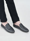 Men Blue Stitched Block Design Pattern Back Open Slip On Loafer Shoes