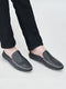 Men Blue Stitched Block Design Pattern Back Open Slip On Loafer Shoes
