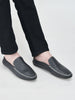 Men Blue Stitched Block Design Pattern Back Open Slip On Loafer Shoes