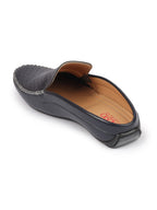 Men Blue Stitched Block Design Pattern Back Open Slip On Loafer Shoes