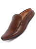 Men Brown Stitched Block Design Pattern Back Open Slip On Loafer Shoes