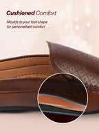 Shop Men Brown Stitched Block Design Pattern Back Open Slip On Loafer Shoes Online.