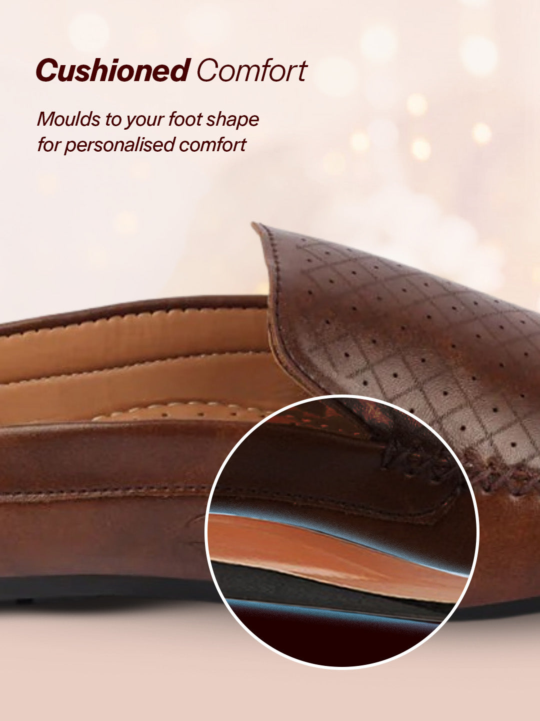 Shop Men Brown Stitched Block Design Pattern Back Open Slip On Loafer Shoes Online.