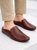 Men Maroon Stitched Block Design Pattern Back Open Slip On Loafer Shoes
