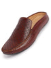 Men Maroon Stitched Block Design Pattern Back Open Slip On Loafer Shoes