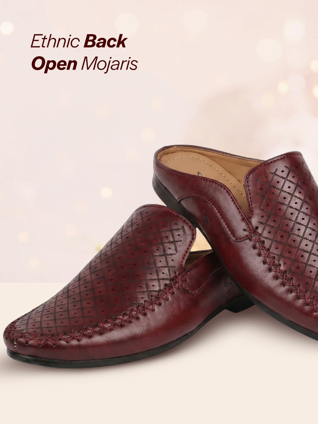 Shop Men Maroon Stitched Block Design Pattern Back Open Slip On Loafer Shoes Online.