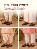 Shop Men Maroon Stitched Block Design Pattern Back Open Slip On Loafer Shoes Online.
