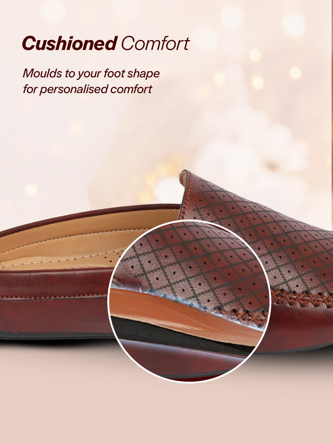 Shop Men Maroon Stitched Block Design Pattern Back Open Slip On Loafer Shoes Online.