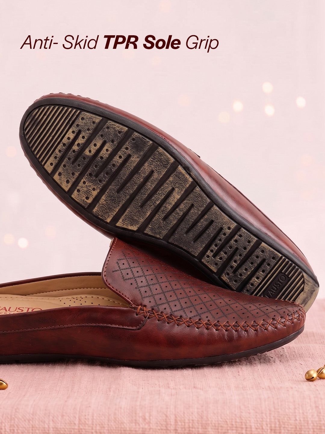 Shop Men Maroon Stitched Block Design Pattern Back Open Slip On Loafer Shoes Online.