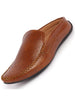 Men Tan Stitched Block Design Pattern Back Open Slip On Loafer Shoes