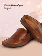 Shop Men Tan Stitched Block Design Pattern Back Open Slip On Loafer Shoes Online.
