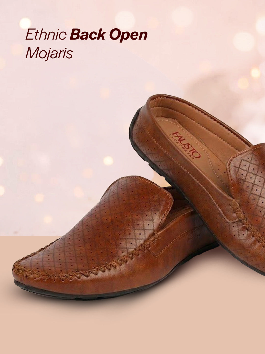 Shop Men Tan Stitched Block Design Pattern Back Open Slip On Loafer Shoes Online.