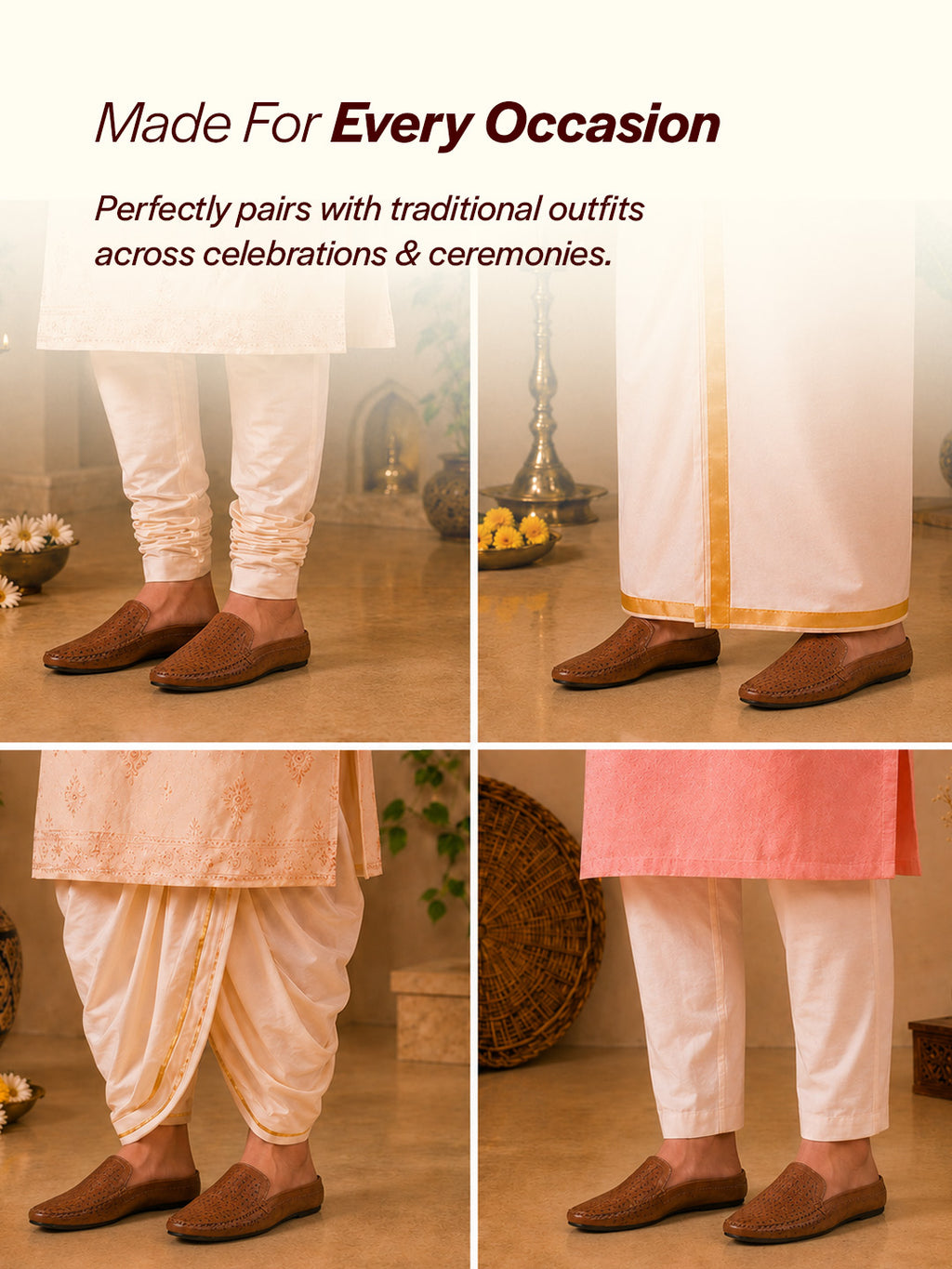 Shop Men Tan Stitched Block Design Pattern Back Open Slip On Loafer Shoes Online.