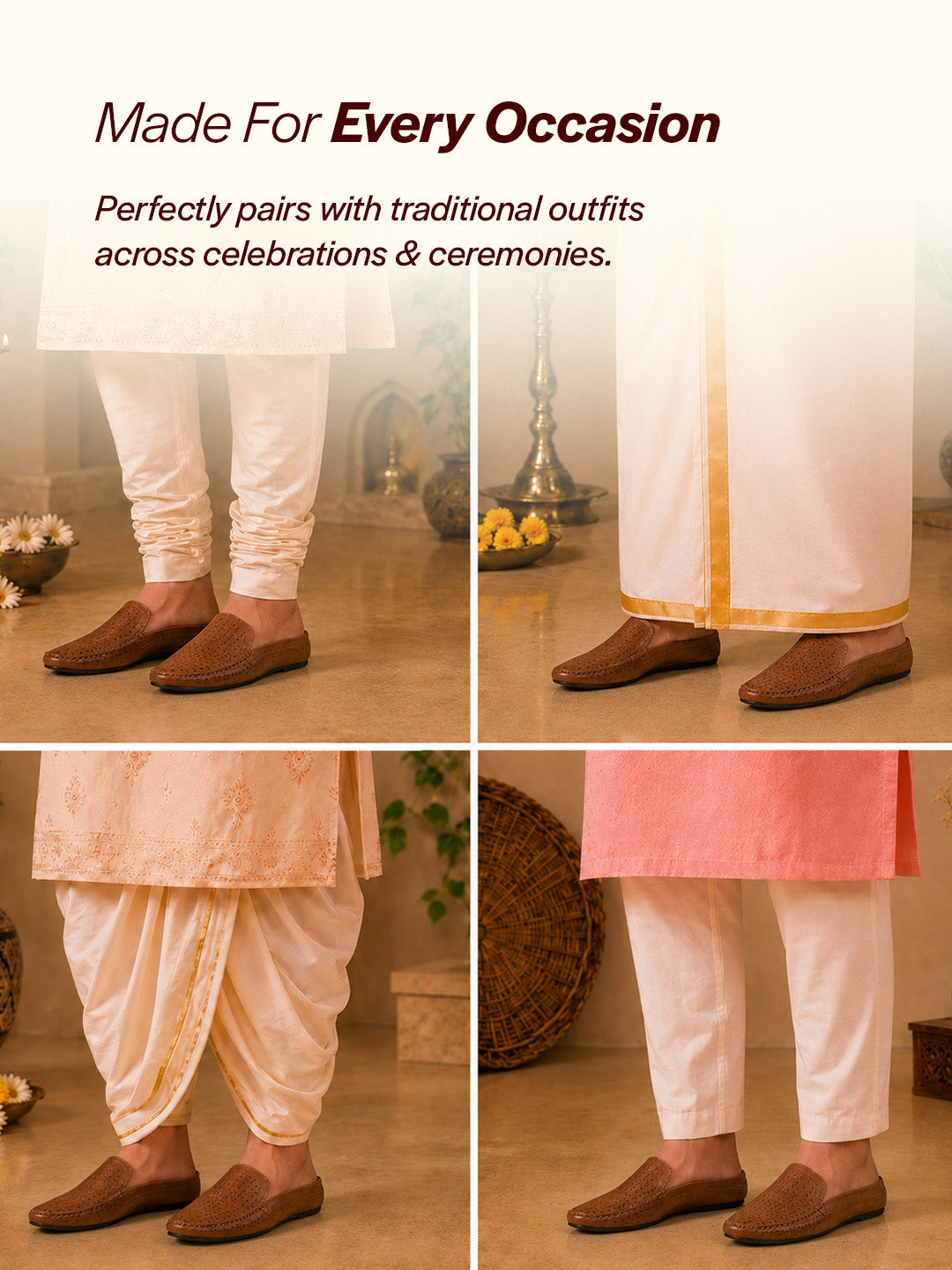 Shop Men Tan Stitched Block Design Pattern Back Open Slip On Loafer Shoes Online.