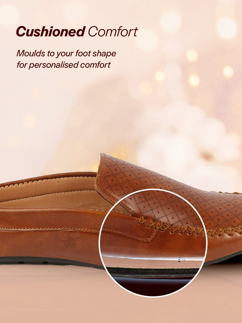 Shop Men Tan Stitched Block Design Pattern Back Open Slip On Loafer Shoes Online.
